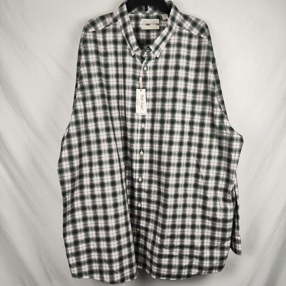 Gold Label Roundtree & Yorke Shirt Mens 4XLT Green Plaid Non Iron Button Down
